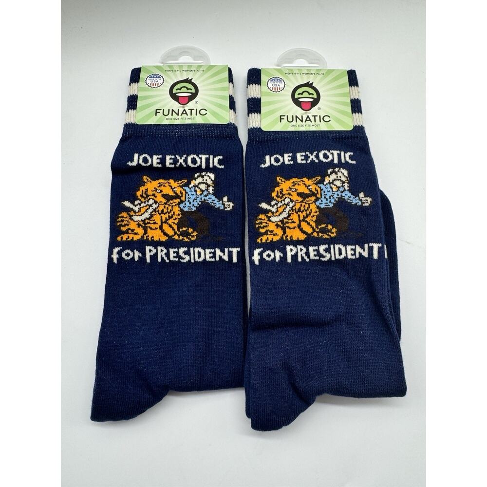 NWT Joe Exotic For President Tiger King Big Cat Crew Socks M 6-11 W 7.5-12 X2